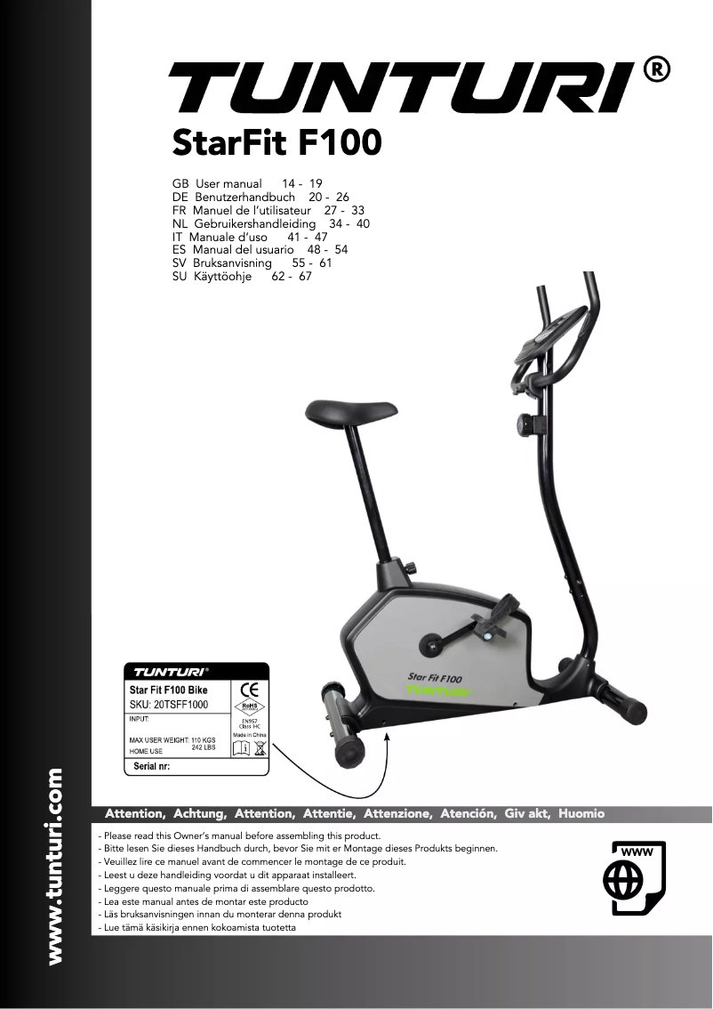 Image de la première page du manuel de l'appareil Star Fit F100