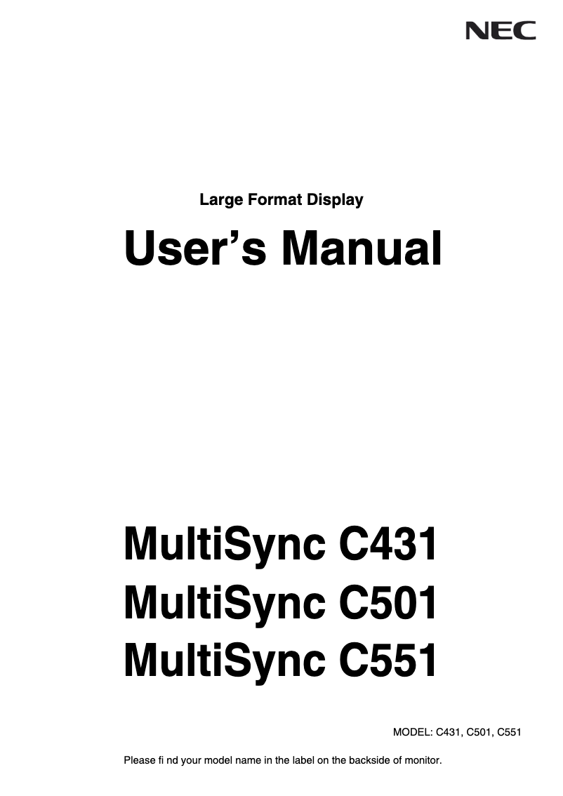 Page 1 de la notice Manuel utilisateur NEC MultiSync C431