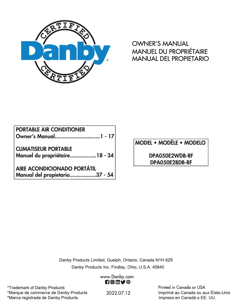 Page n°1 - Manuel utilisateur Danby DPA050E2BDB-RF