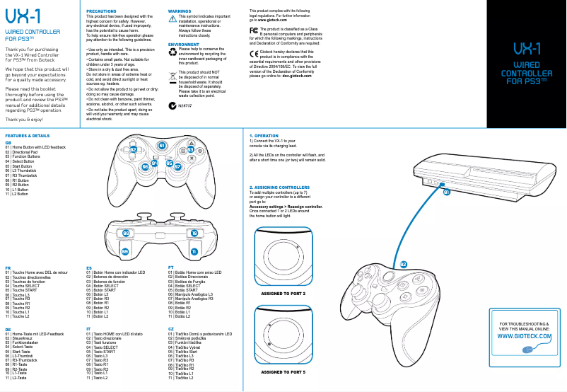 Page 1 de la notice Manuel utilisateur Gioteck VX-1 (PS3)