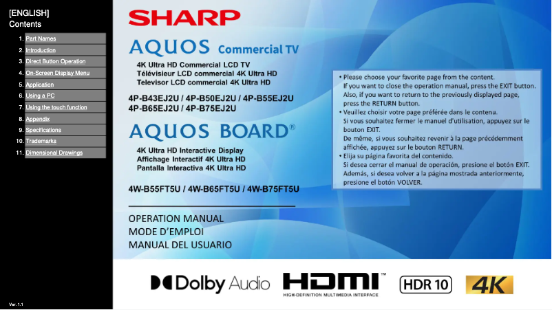 Page 1 de la notice Manuel utilisateur Sharp Aquos 4P-B43EJ2U