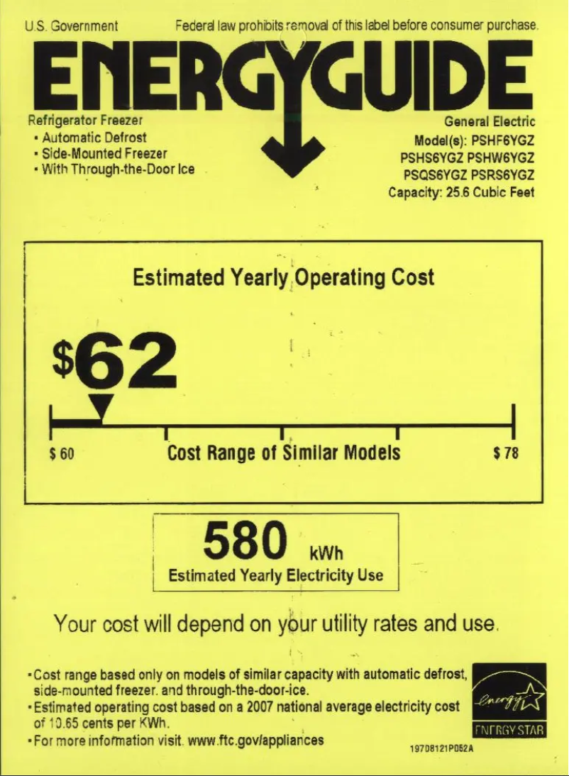 Page n°1 - Label énergétique GE PSHF6YGZBB