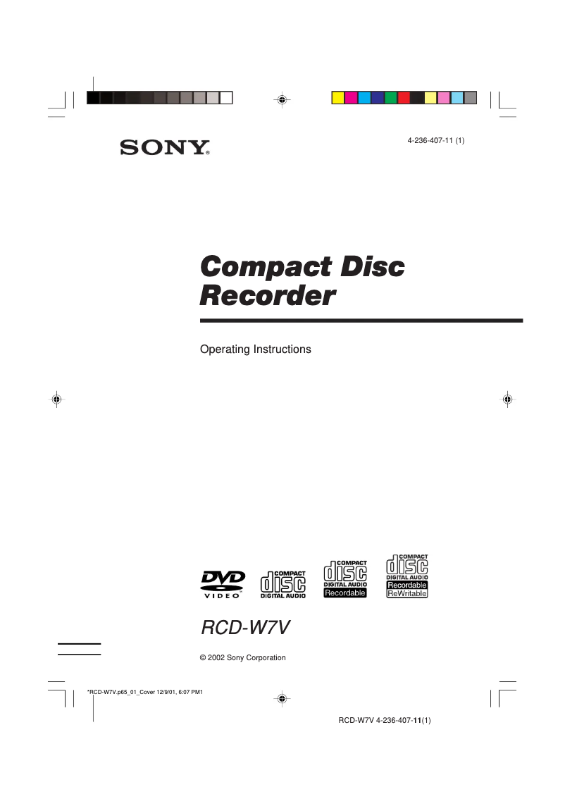 Page 1 de la notice Manuel utilisateur Sony RCD-W7V