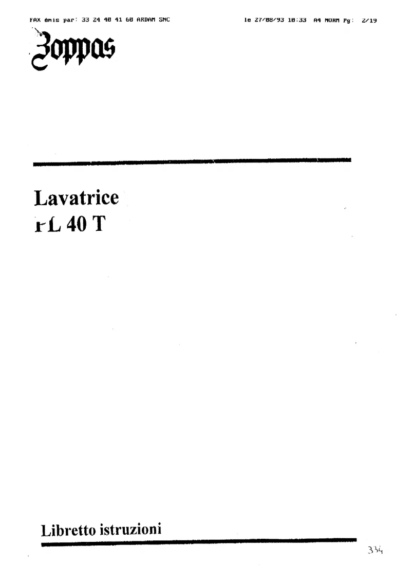 Page n°1 - Manuel utilisateur Zoppas PL40T