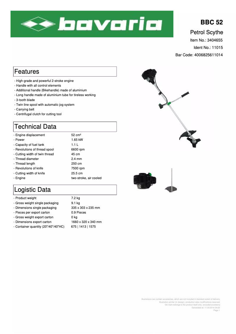 Página 1 del manual Ficha técnica Bavaria BBC 52