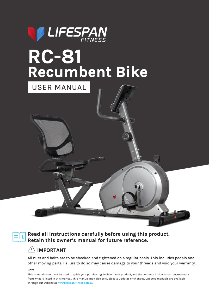 Page n°1 - Manuel utilisateur LifeSpan RC-81