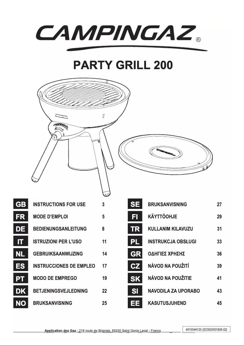 Page 1 de la notice Manuel utilisateur Campingaz Party Grill 200