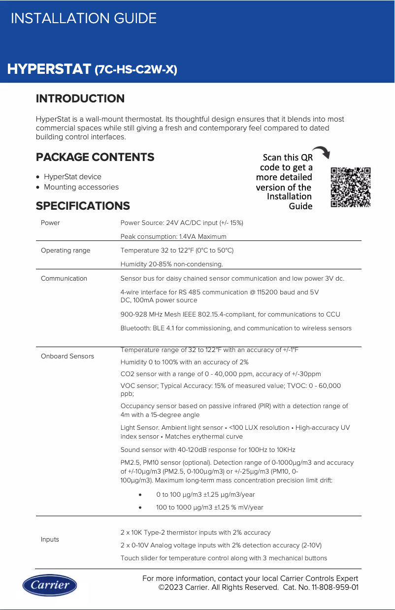 Page 1 de la notice Manuel utilisateur Carrier ClimaVision 7C-HS-C2W-X