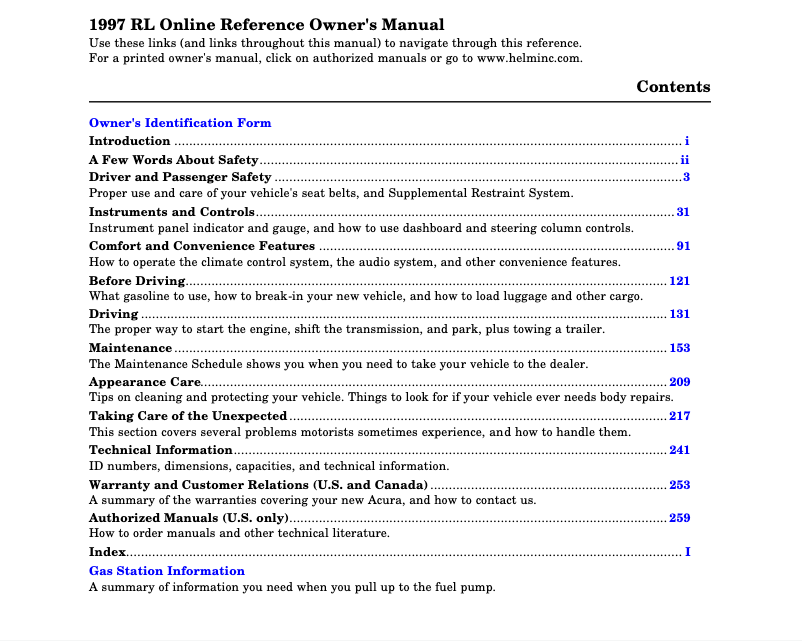 Page n°1 - Manuel utilisateur Acura RL (1997)