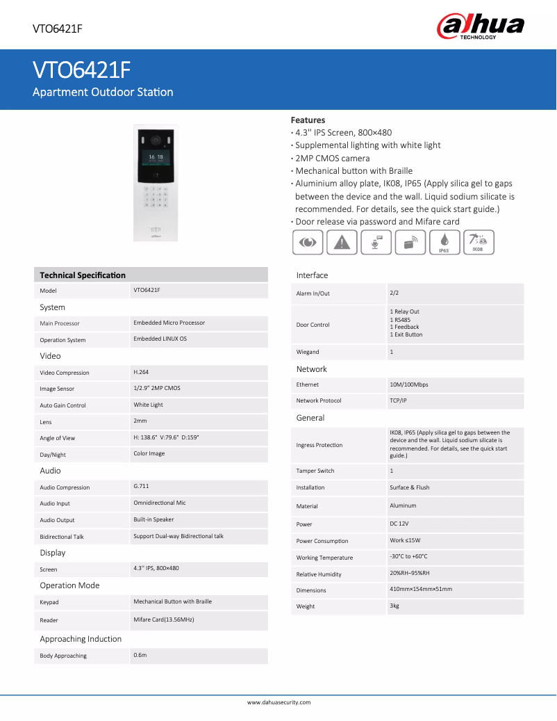 Image de la première page du manuel de l'appareil VTO6421F