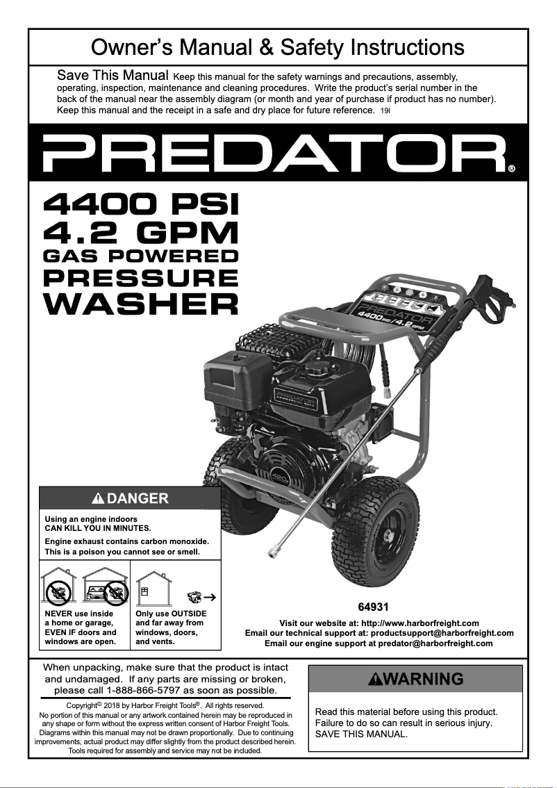 Page n°1 - Manuel utilisateur Jet-USA Predator 4400 PSI / 4.2 GPM