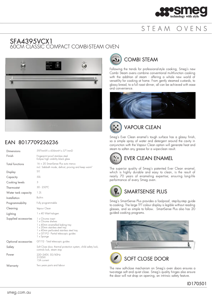 Page 1 de la notice Fiche technique Smeg SFA4395VCX
