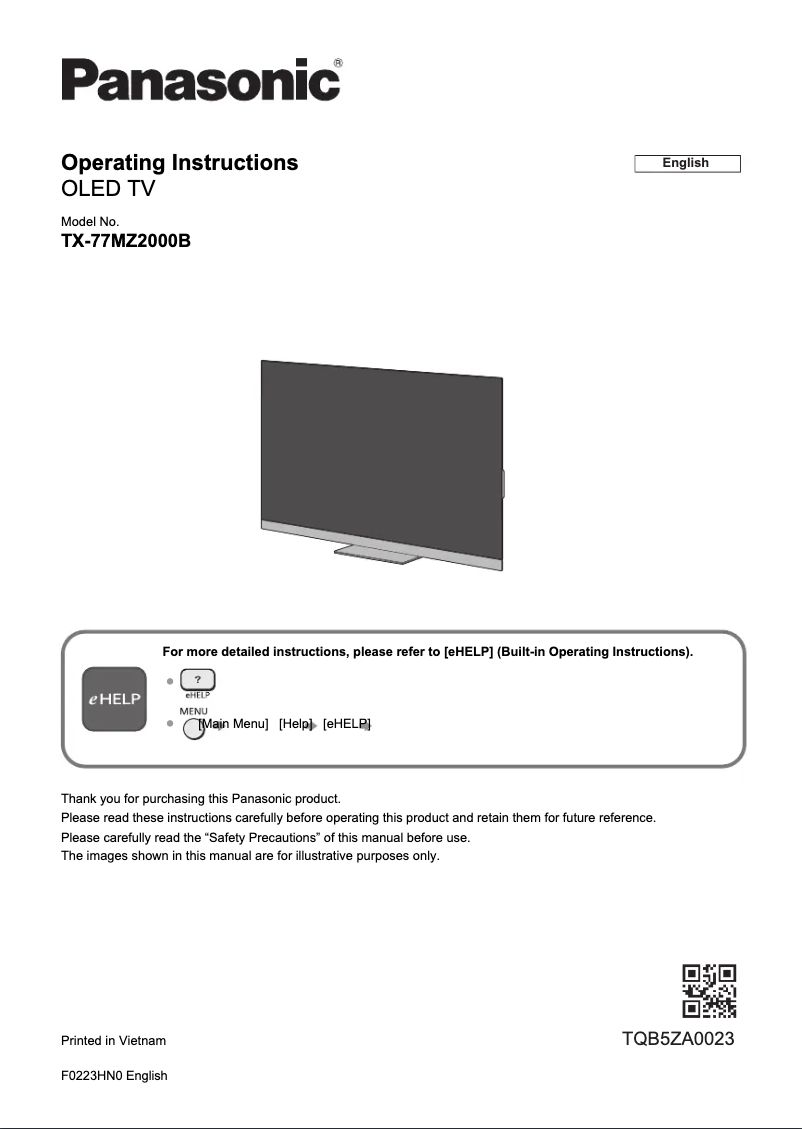 Image de la première page du manuel de l'appareil TX-77MZ2000B