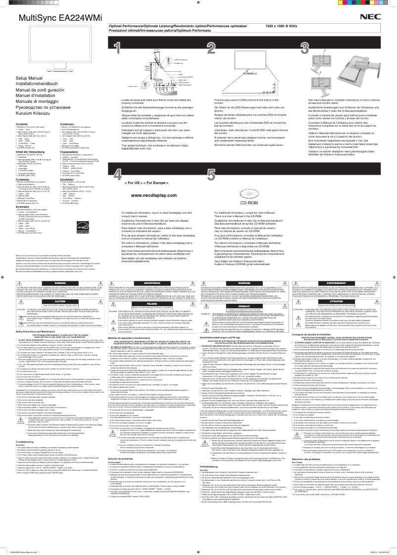 Image de la première page du manuel de l'appareil MultiSync EA224WMi