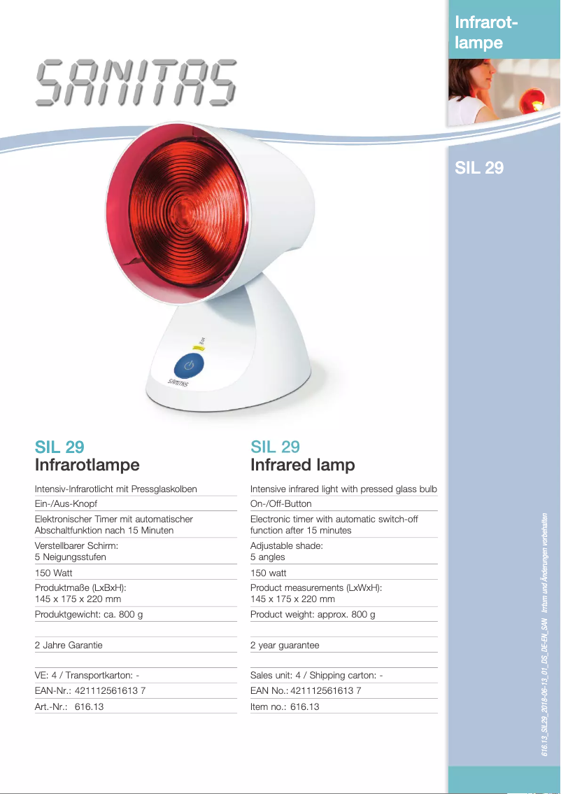 Page 1 de la notice Fiche technique Sanitas SIL 29