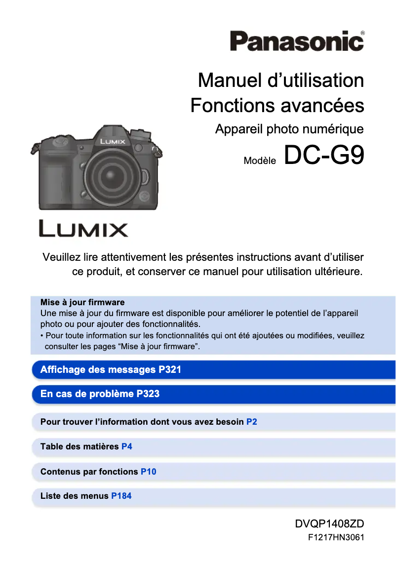 Image de la première page du manuel de l'appareil Lumix DC-G9