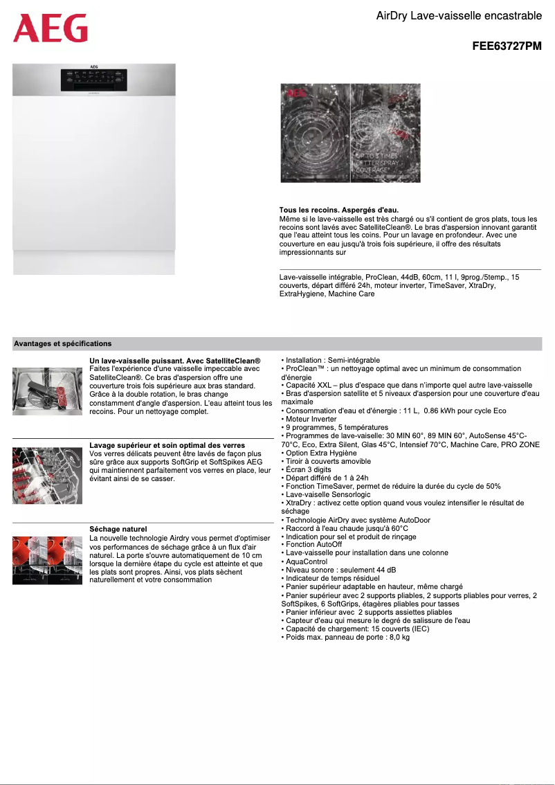 Page 1 de la notice Fiche technique AEG FEE63727PM