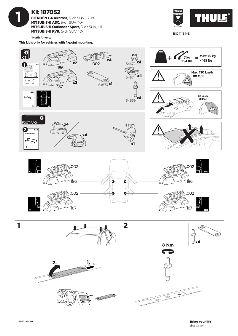 Page 1 de la notice Manuel utilisateur Thule Kit 187052
