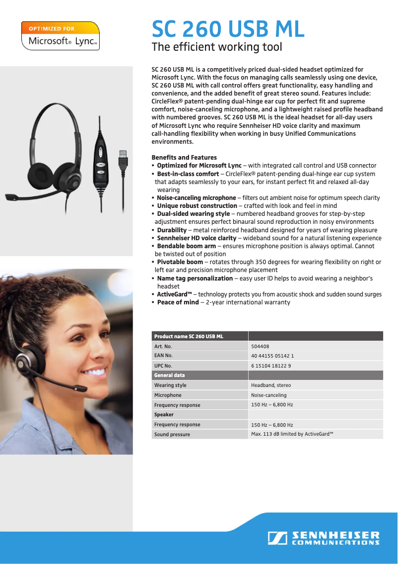 Page 1 de la notice Manuel utilisateur Sennheiser SC 260 USB CTRL ML