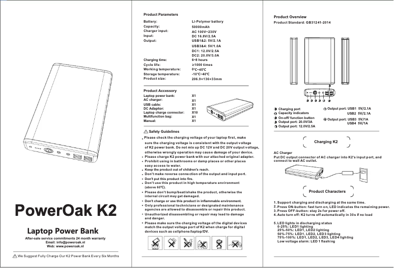 Page n°1 - Manuel utilisateur PowerOak K2