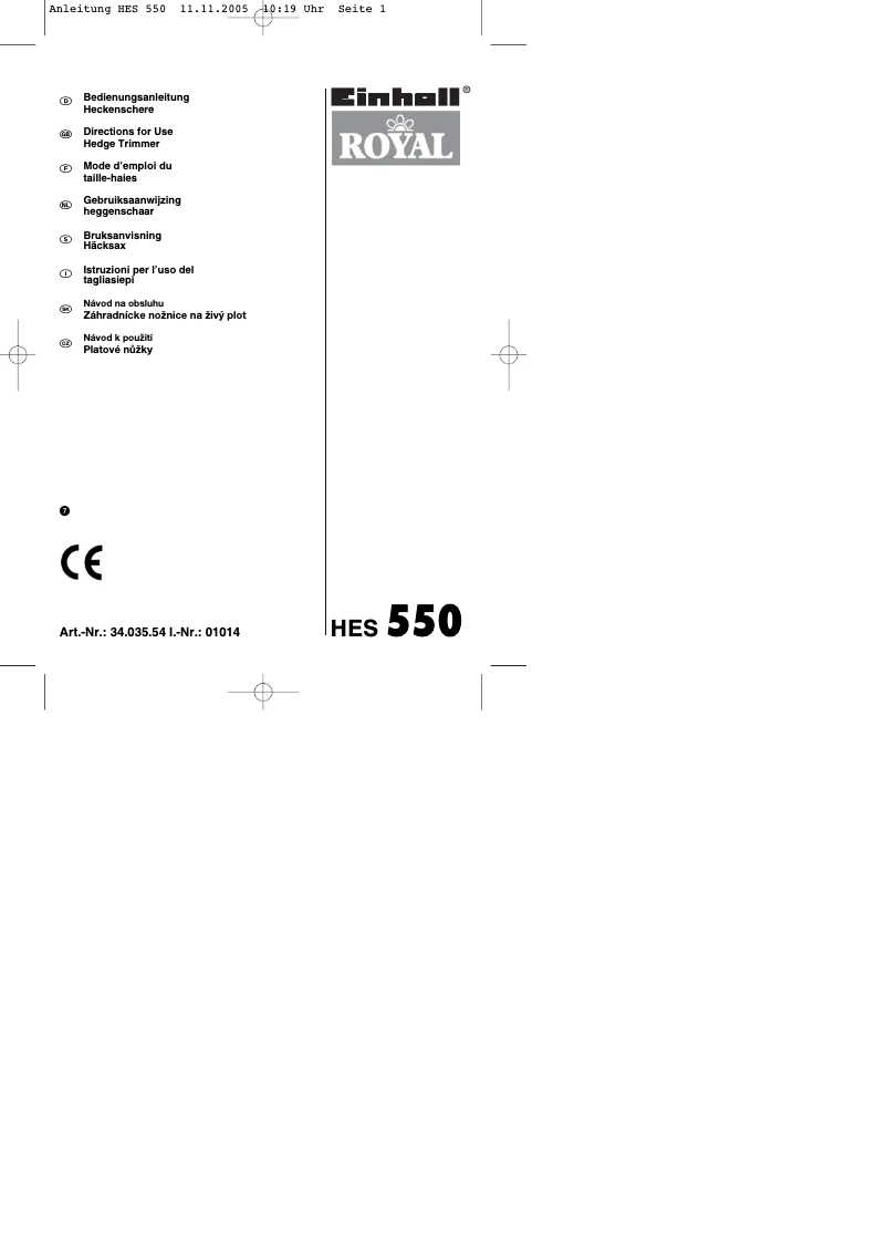 Image de la première page du manuel de l'appareil Royal HES 550