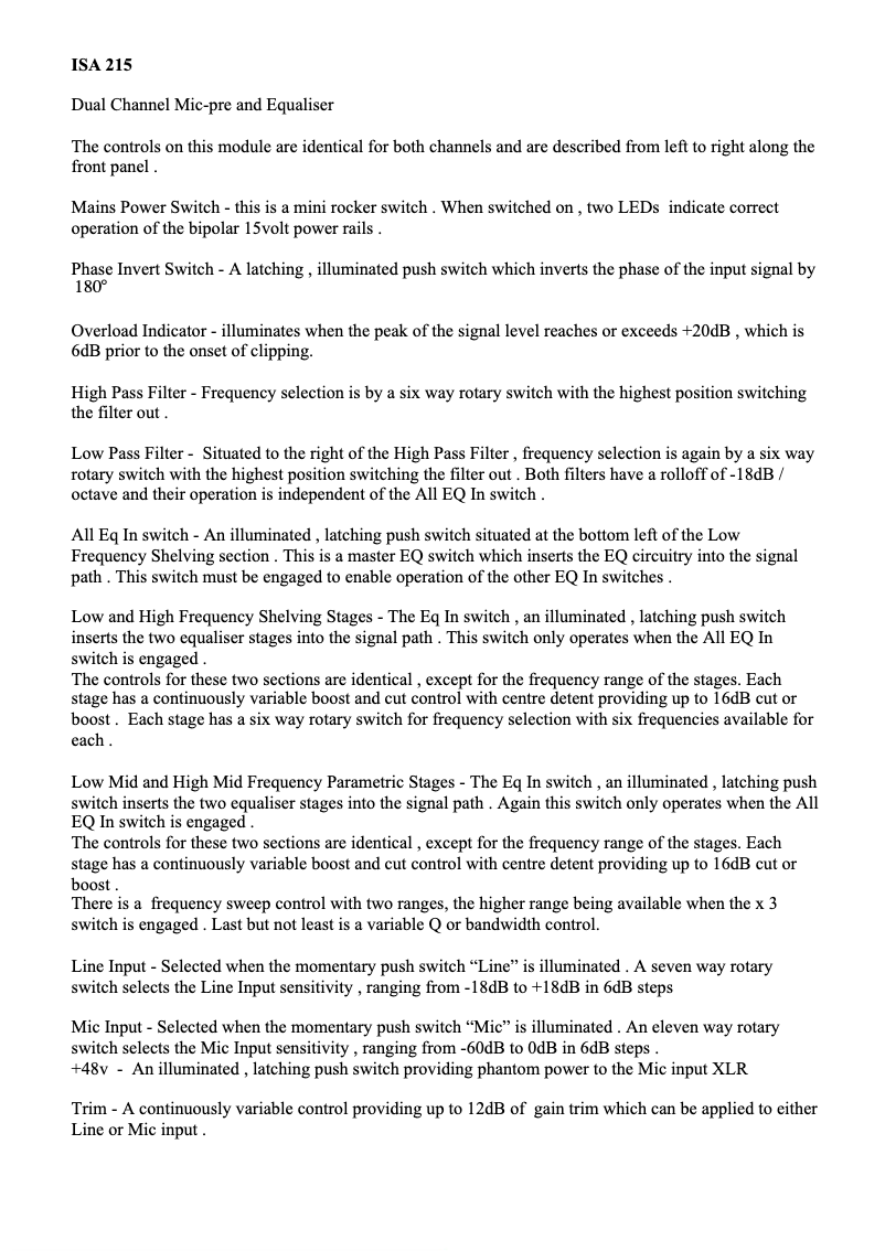 Page 1 de la notice Manuel utilisateur Focusrite ISA 215