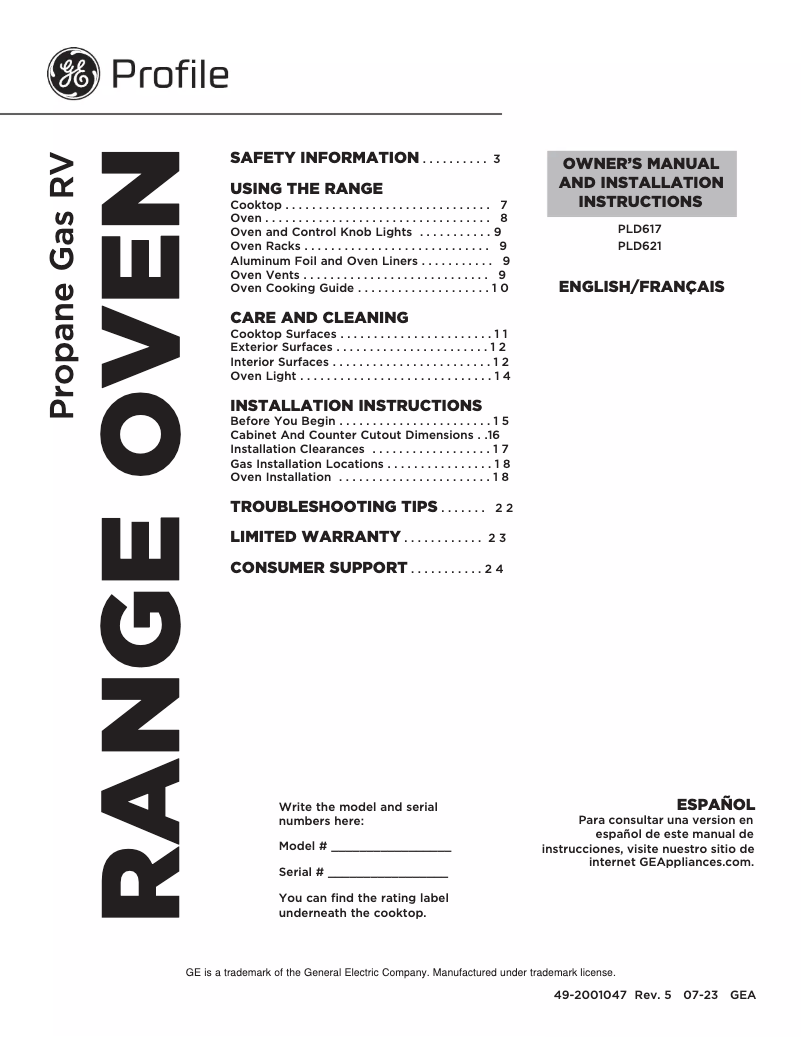 Page n°1 - Guide d'installation GE Profile PLD617RTSS