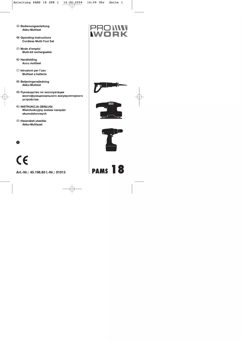 Page n°1 - Manuel utilisateur Prowork PAMS 18