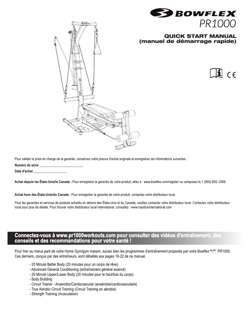 Page n°1 - Instructions / montage Bowflex PR1000