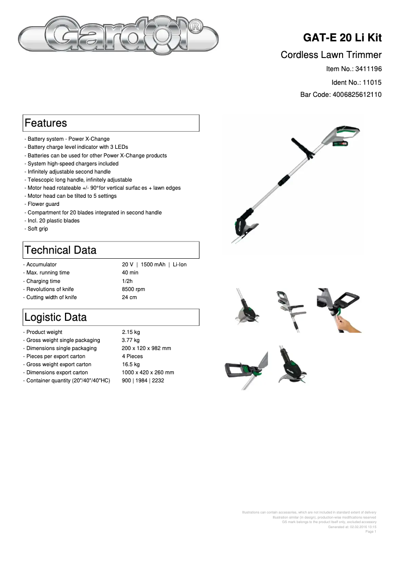 Image de la première page du manuel de l'appareil GAT-E 20 Li Kit