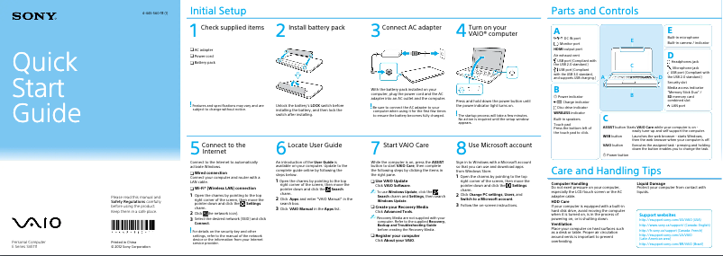 Página 1 del manual Guía de instalación Sony Vaio SVE11125CXW