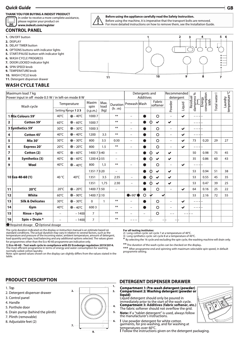 Page n°1 - Manuel utilisateur Indesit EWD 71453 W UK N
