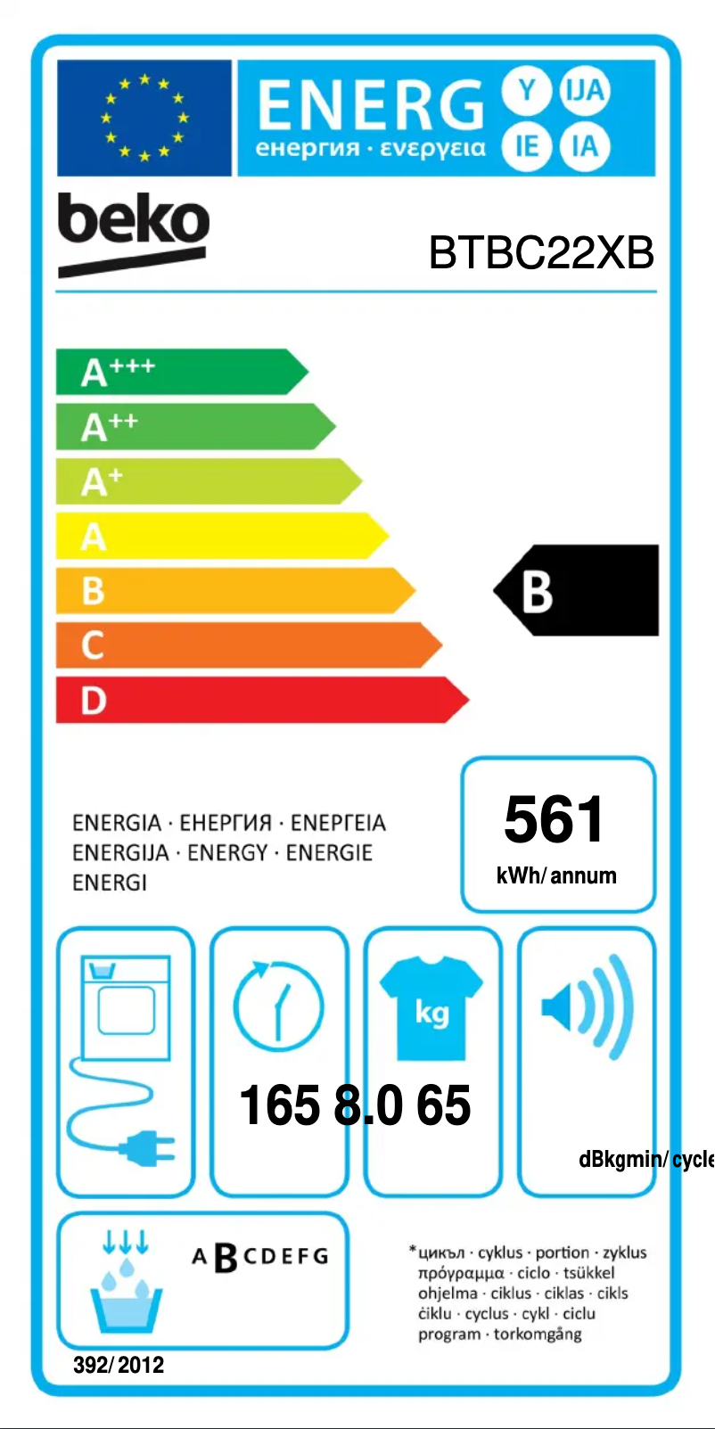 Page 1 de la notice Label énergétique Beko BTBC22XB