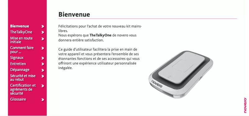 Page 1 de la notice Manuel utilisateur Novero The Talky One