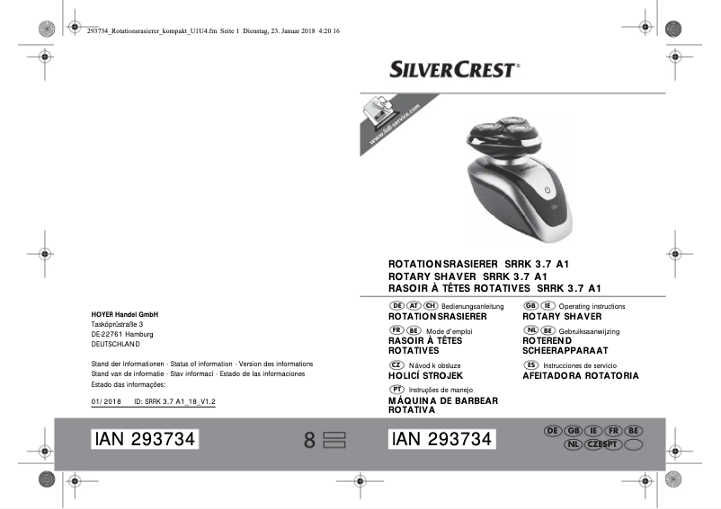 Page 1 de la notice Manuel utilisateur SilverCrest SRRK 3.7 A1