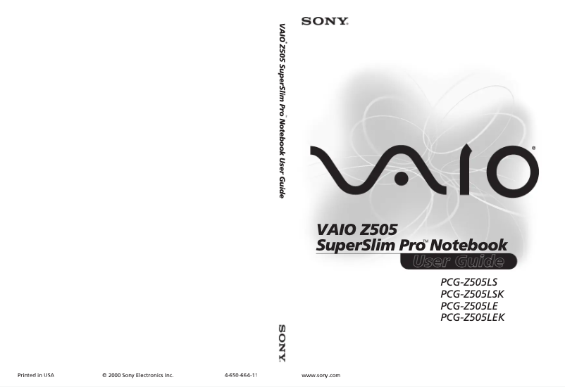 Image de la première page du manuel de l'appareil Vaio PCG-Z505LS