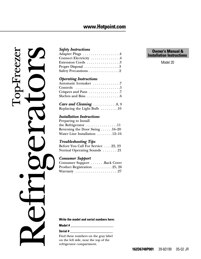 Page 1 de la notice Manuel d'utilisation et d'entretien Hotpoint HTS18GBNCC