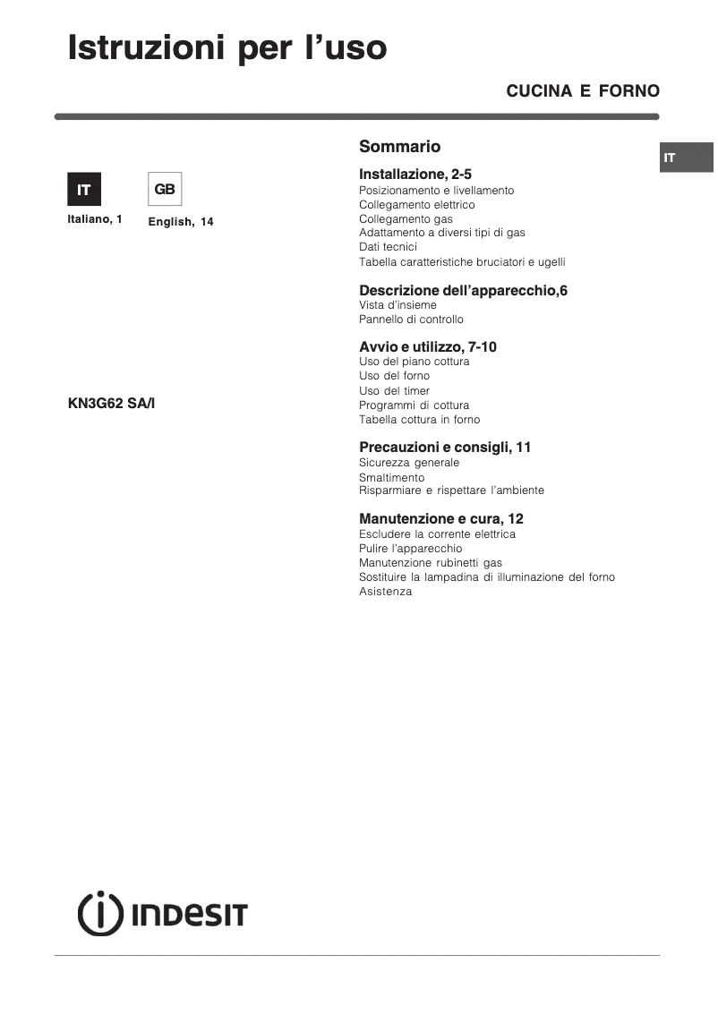 Page 1 de la notice Manuel utilisateur Indesit KN3G62SA(W)/I