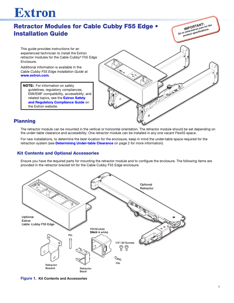 Page 1 de la notice Manuel utilisateur Extron Cable Cubby F55 Edge