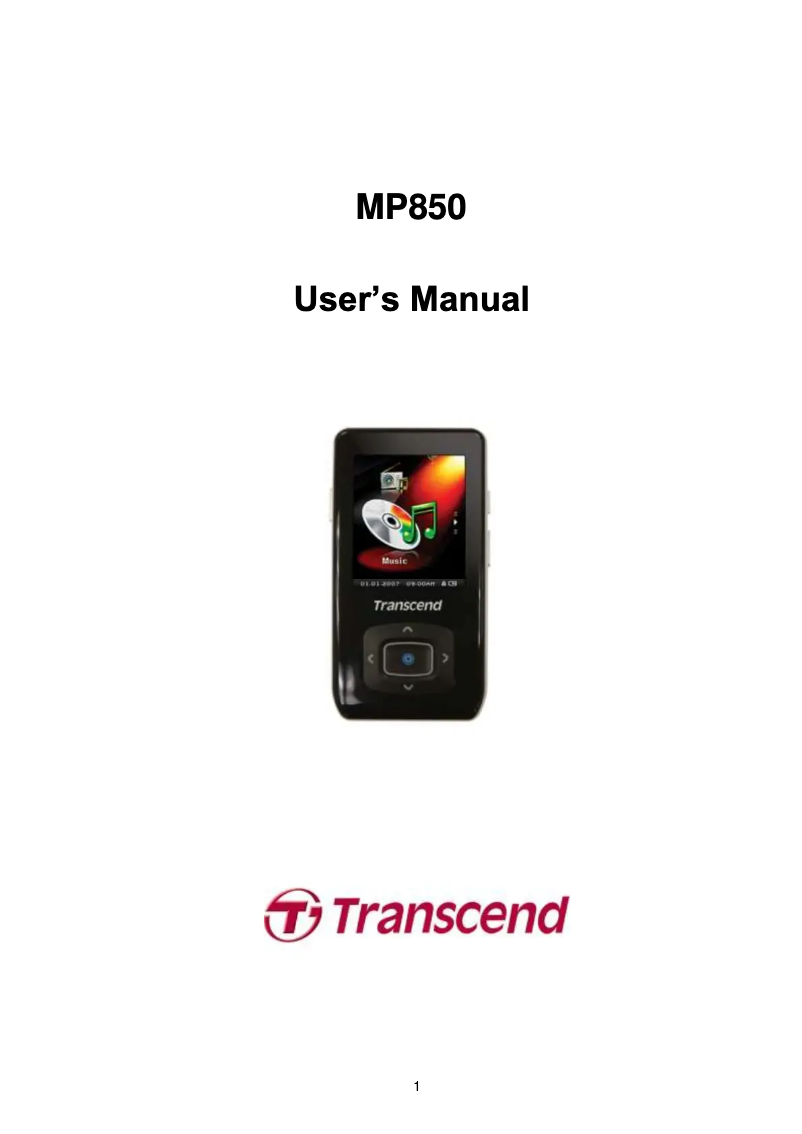 Page n°1 - Manuel utilisateur Transcend MP850