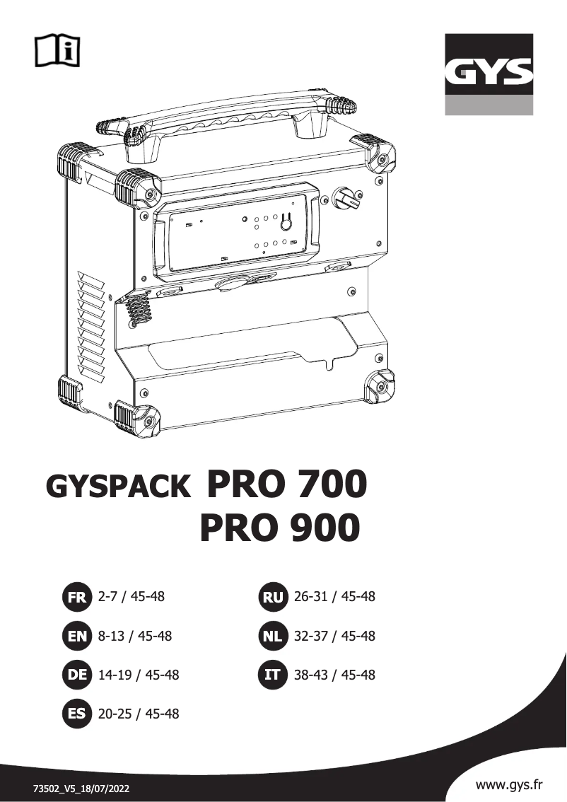 Page 1 de la notice Manuel utilisateur GYS Gyspack PRO 700