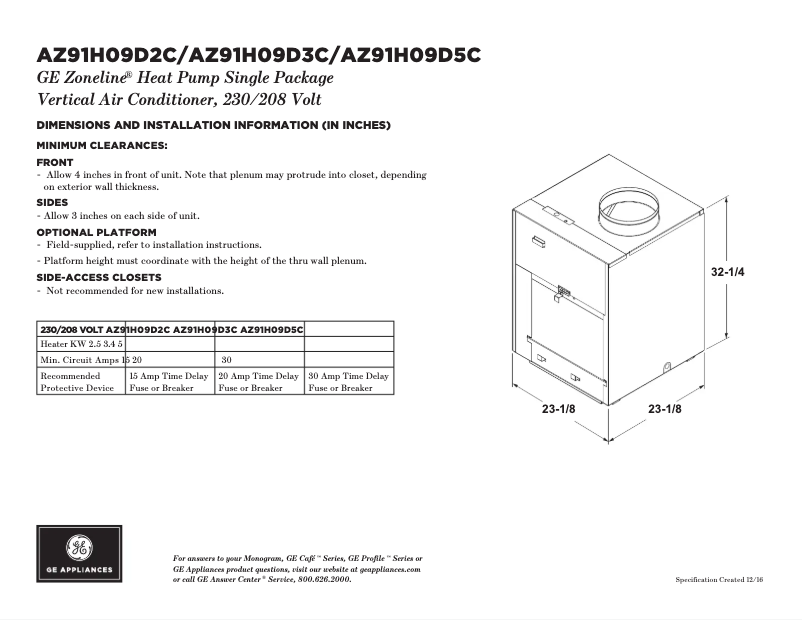Page n°1 - Fiche technique GE AZ91H09D3C