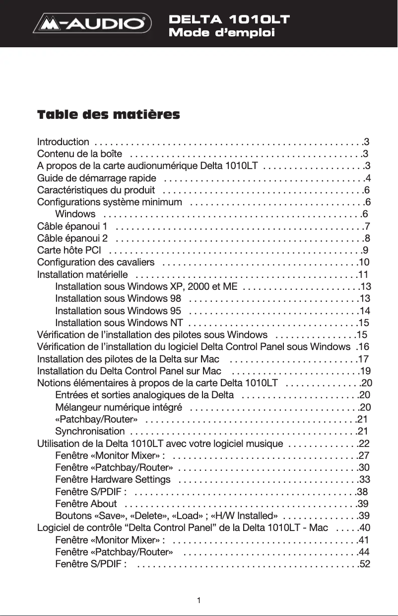 Page 1 de la notice Manuel utilisateur M-Audio Delta 1010LT