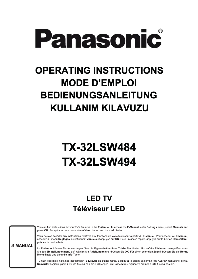 Page 1 de la notice Manuel utilisateur Panasonic TX-32LSW494