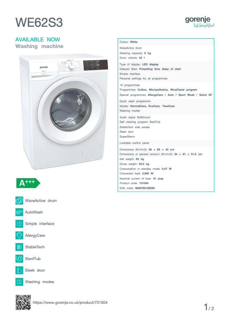 Image de la première page du manuel de l'appareil WE62S3