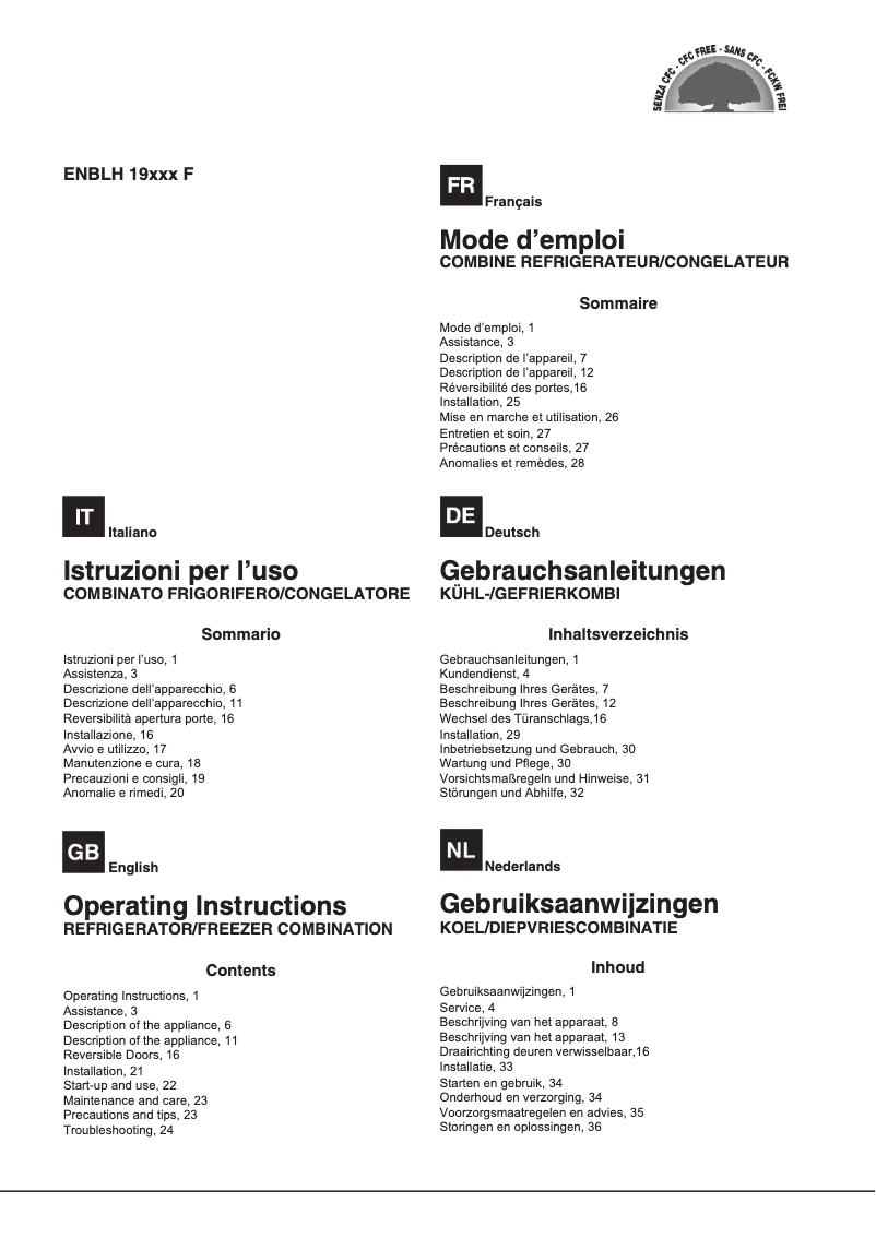 Page n°1 - Manuel utilisateur Hotpoint ENBLH 19221 FW