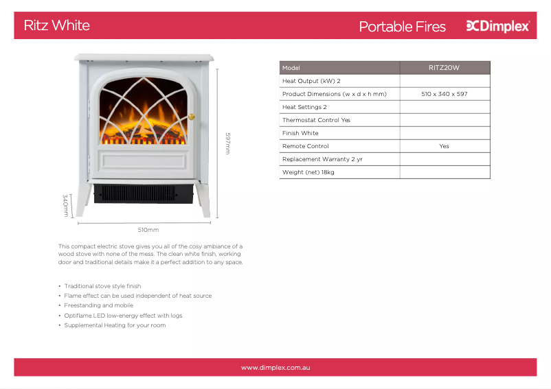 Page n°1 - Fiche technique Dimplex RITZ20W
