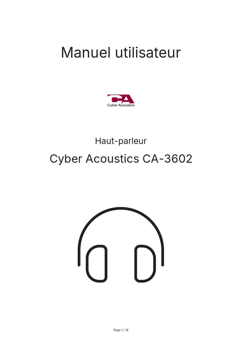 Page n°1 - Manuel utilisateur Cyber Acoustics CA-3602