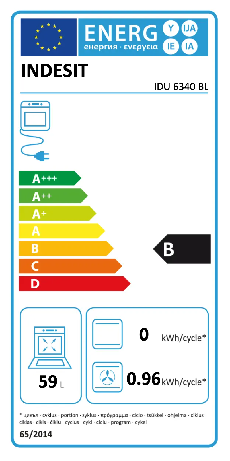 Page n°1 - Label énergétique Indesit IDU 6340 BL