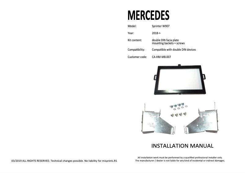 Page n°1 - Manuel utilisateur Pioneer CA-HM-MB.007